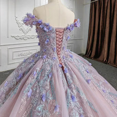 Sweetheart Off The Shoulder Beaded Floral Appliqué quinceanera Ball Gown