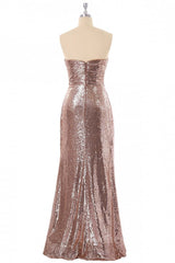 Sweetheart Rose Gold Sequin A-line Long Bridesmaid Dress