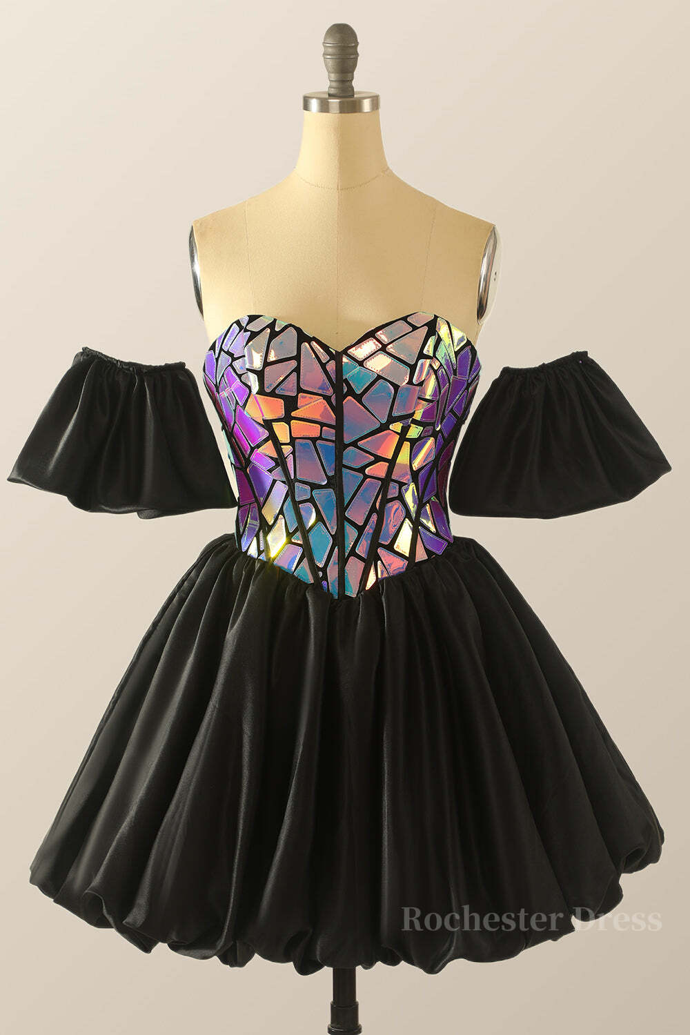 Sweetheart Sequin Black Satin Short Homecoming Dress