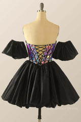 Sweetheart Sequin Black Satin Short Homecoming Dress