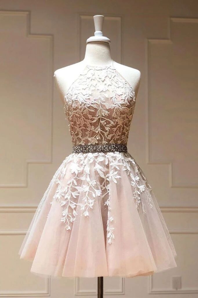 Tulle Lace Short Prom Dress Beading A Line Homecoming Dress